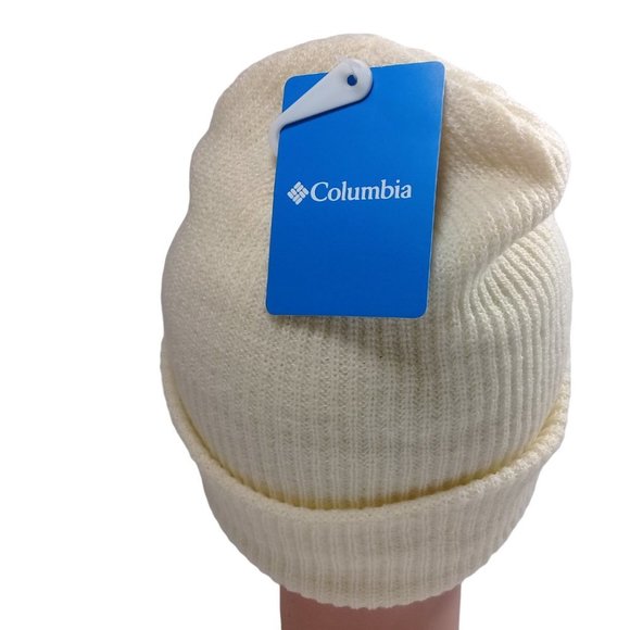 Columbia Women's NWT Folded Cuff Columbia Logo Knit Ivory Beanie Hat One Size - Picture 5 of 9